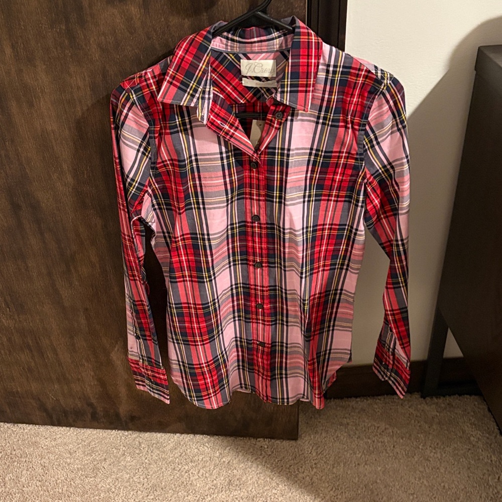 J. Crew Vibrant Red and Pink tartan plaid Button Down Shirt